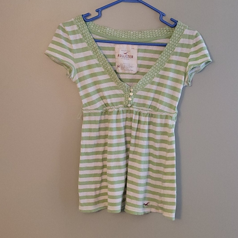 Hollister  green and white shirt